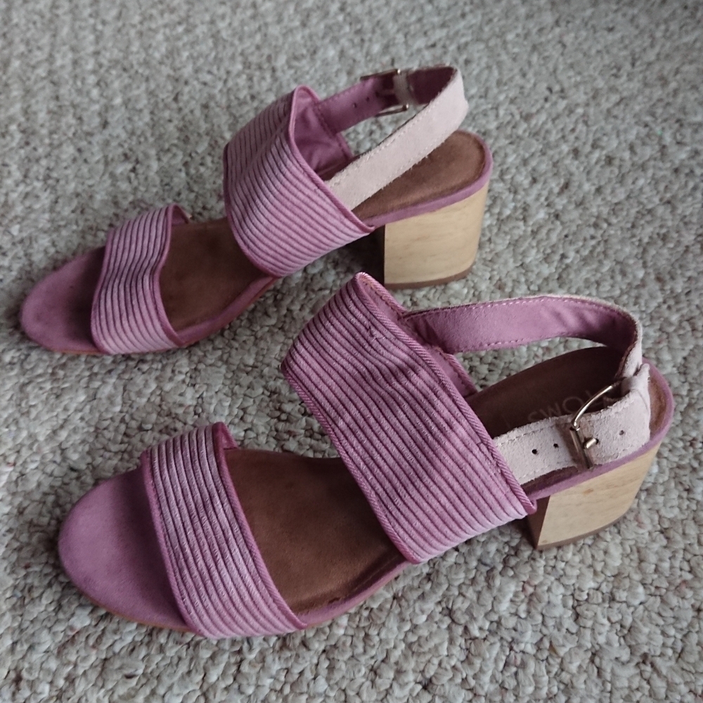 Toms Poppy Corduroy Slingback Sandals Heels in Mauve Pink Size 7.5